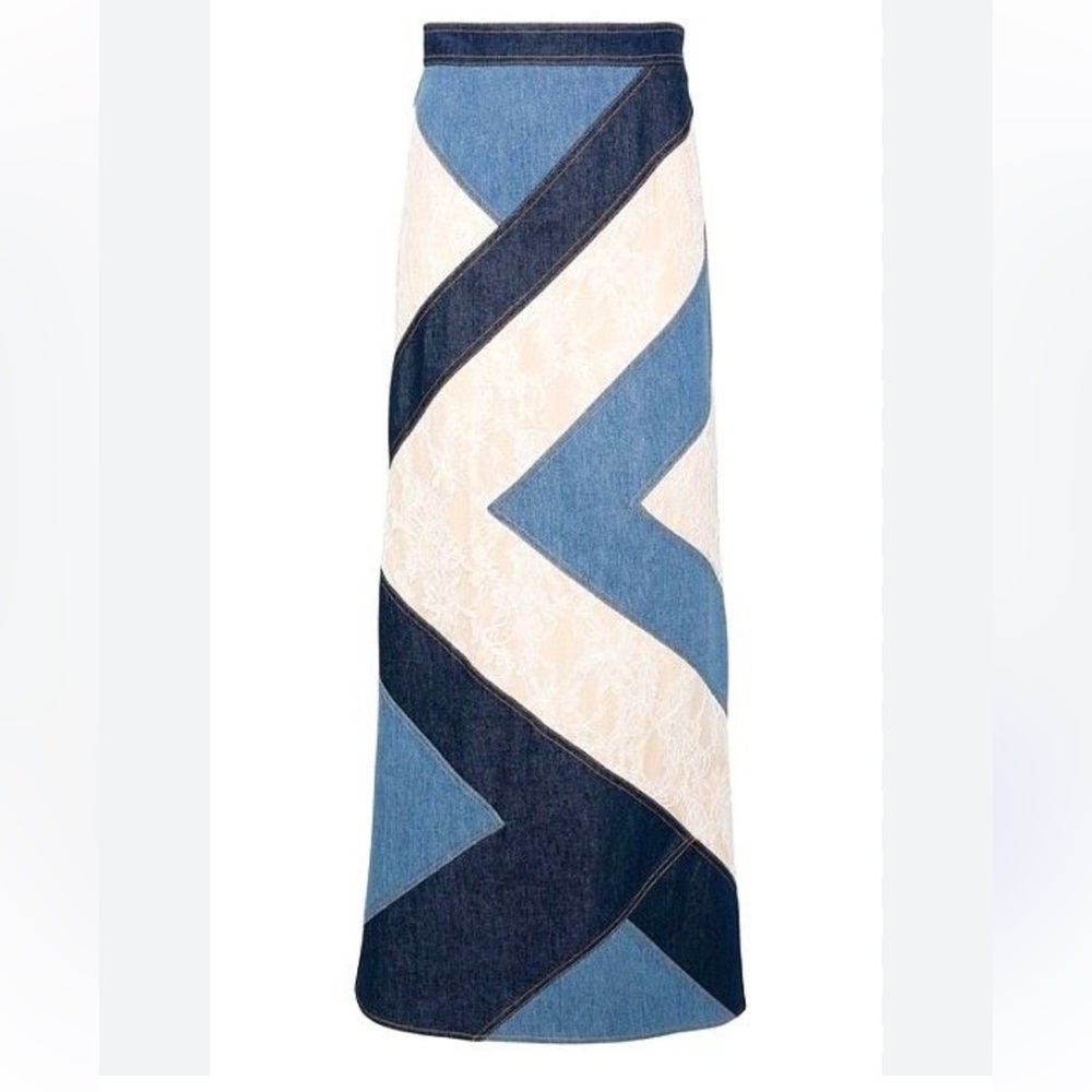 Moschino Blue and Cream Chevron Denim Skirt - size 44